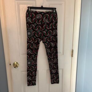 LuLaRoe Women's Christmas Leggings - Black, Red, and Green Pattern